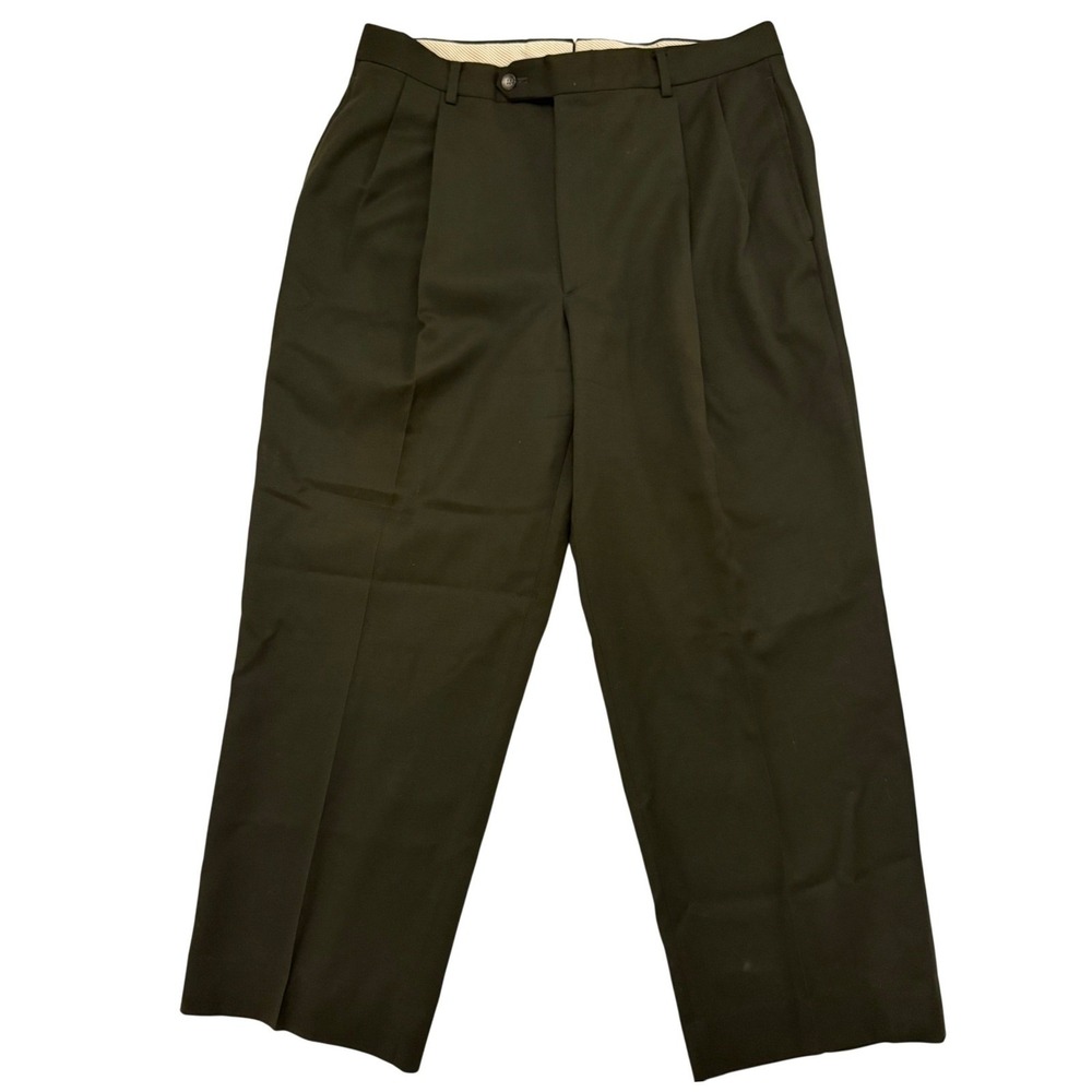 Nordstrom Mens Smartcare Wool Pleated Dress Pants 33R Black Career Office Work